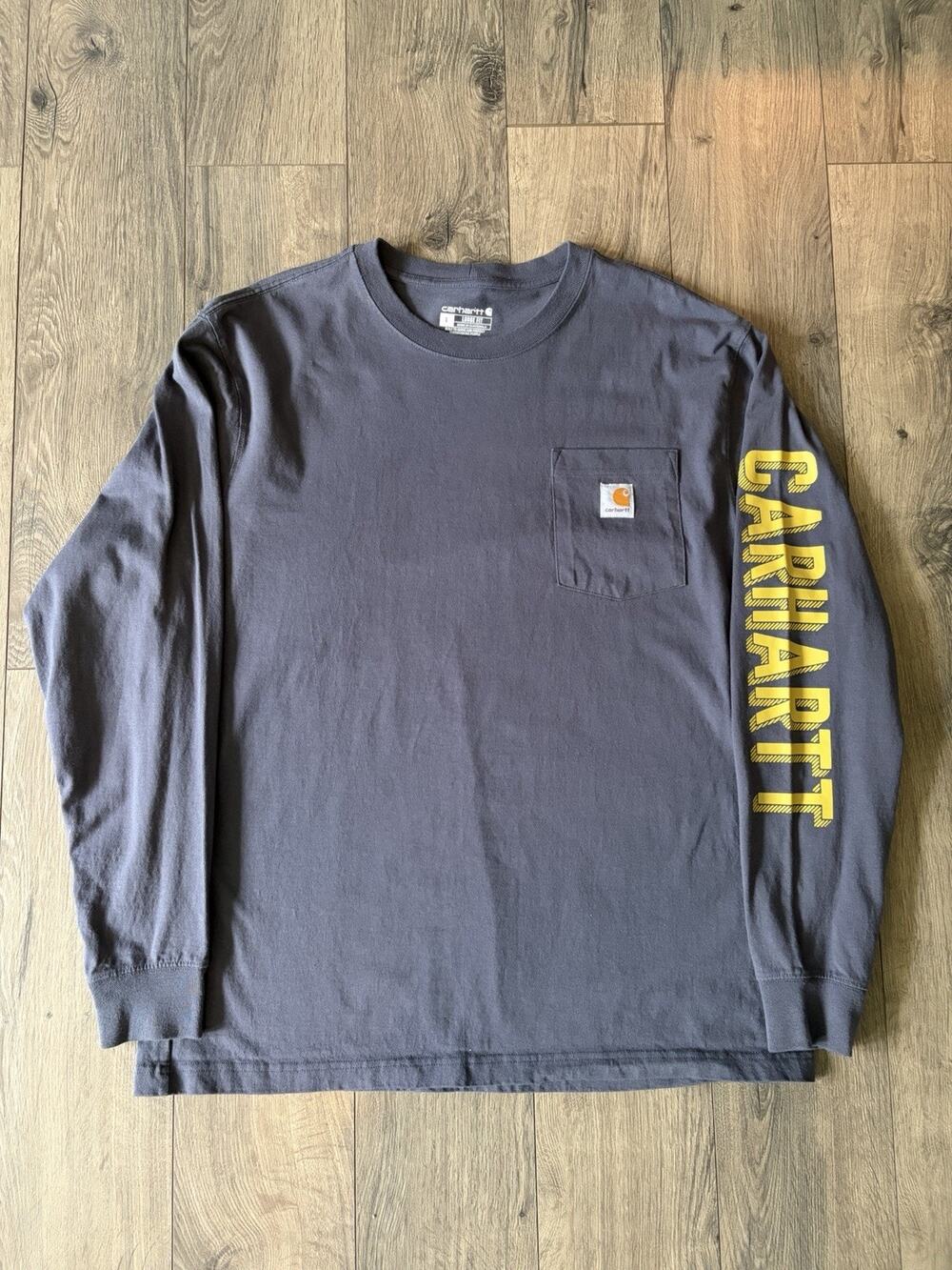 Carhartt Loose Fit Men's Gray Long Sleeve Pocket Crew Neck Cotton Tee L